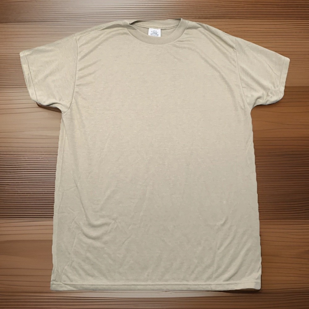 DSCP Skilcraft US Army Military T-Shirt Desert Sand Tan Crew Neck L Blank